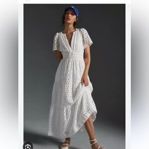 Anthropologie Somerset maxi dress in white eyelet, size L.